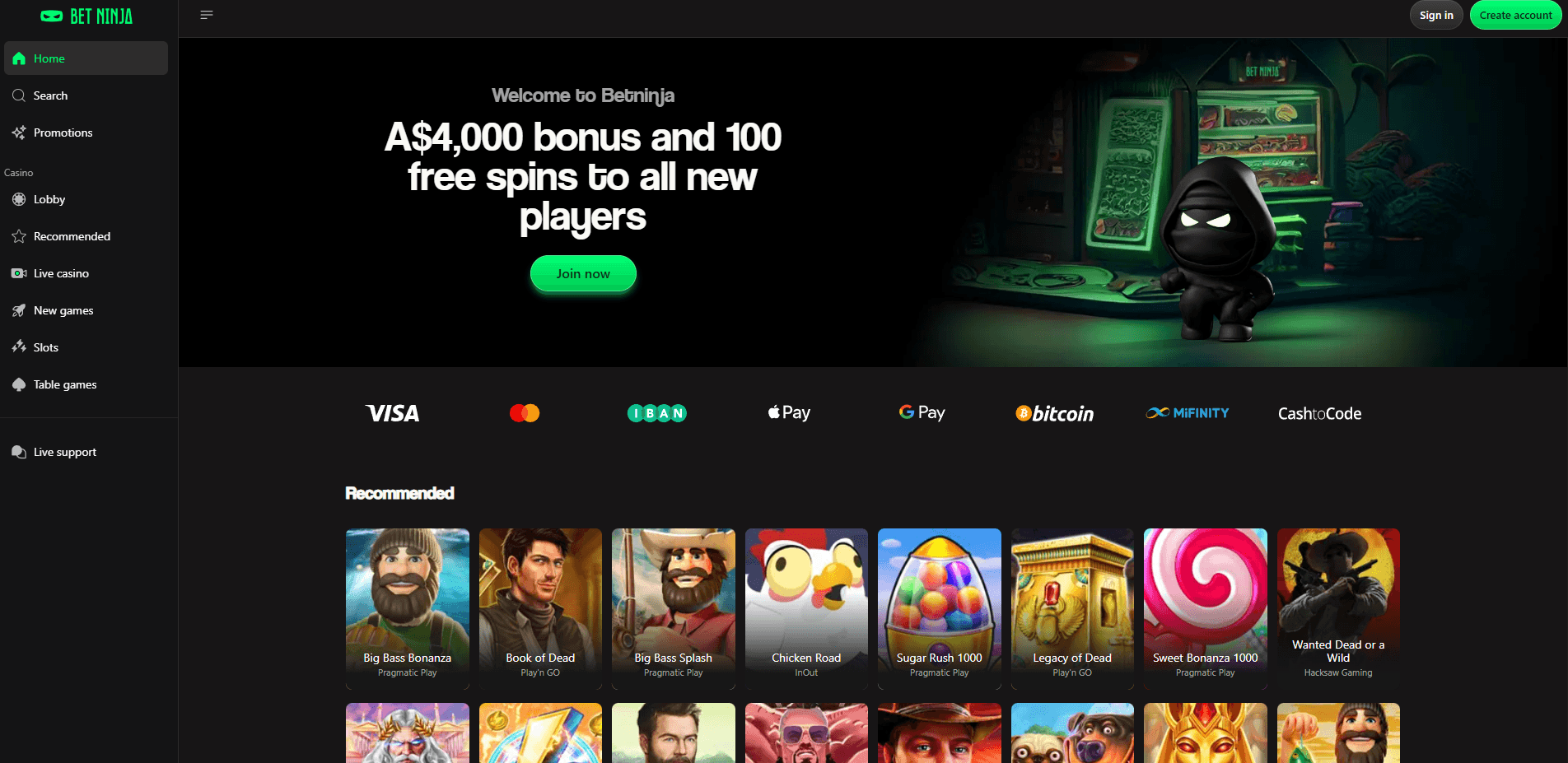 betninja online casinos main page